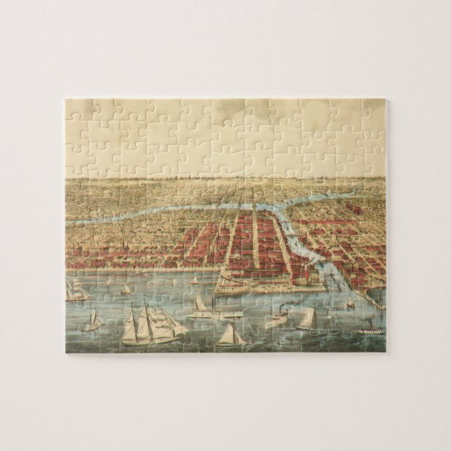 Chicago Antique Map, LaSalle Street and River Jigsaw Puzzle (Horizontal)