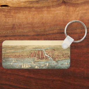 Chicago Antique Map, LaSalle Street and River Keychain