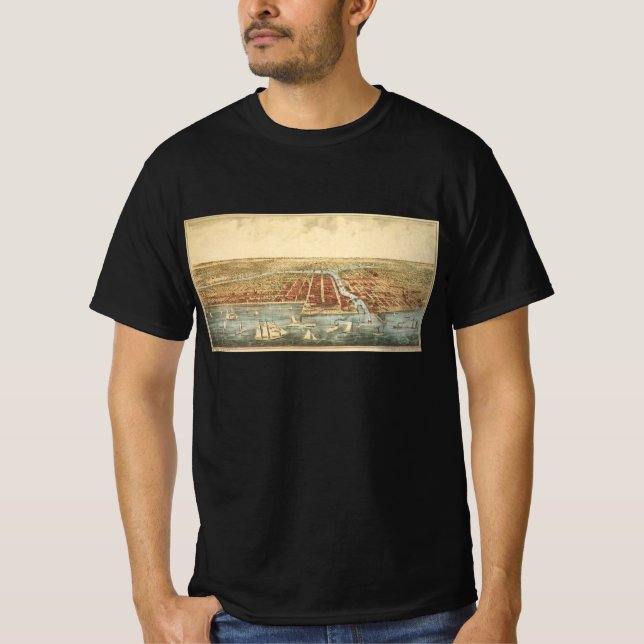 Chicago Antique Map, LaSalle Street and River T-Shirt (Front)