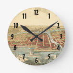 Chicago Antique Map, LaSalle Street and River Wall Clock