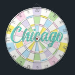 Chicago Aquamarine Text on White And Pastel Colors Dart Board<br><div class="desc">Chicago Aquamarine Colored Text on White And Pastel Colors Dart Board Game Including 6 Brass Darts 🎯Personalize with your text or name by selecting the personalization option. Please let me know if you have additional questions and because Zazzle's customer support handles the customer experience you may reach Zazzle customer support...</div>