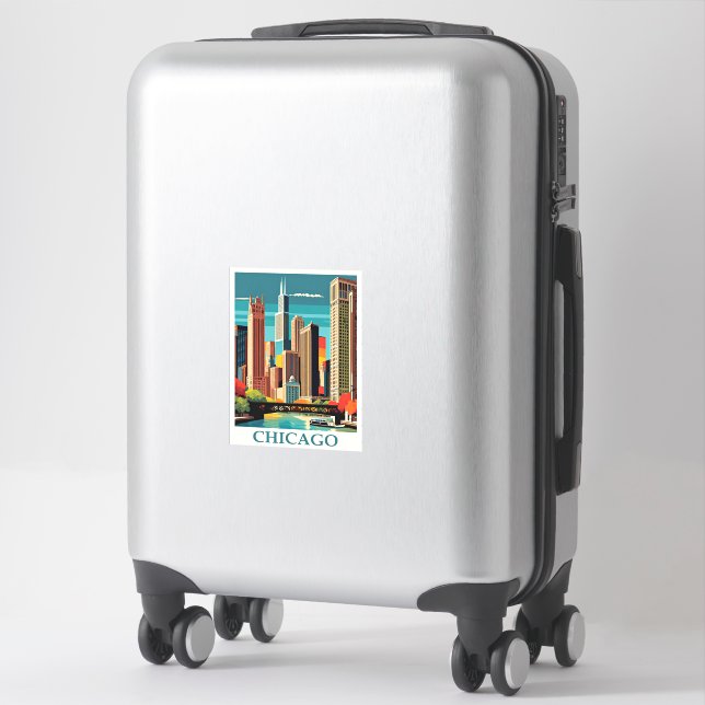 Chicago art deco illustration sticker (Suitcase)