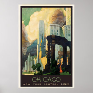 Chicago Art Deco Travel Poster 1929 Vintage Print