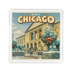Chicago Art Institute in winter poster Acrylic Tray