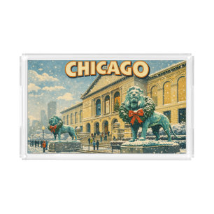 Chicago Art Institute in winter poster Acrylic Tray