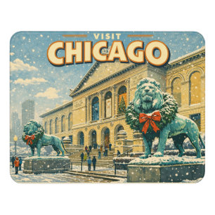 Chicago Art Institute in winter poster Door Sign