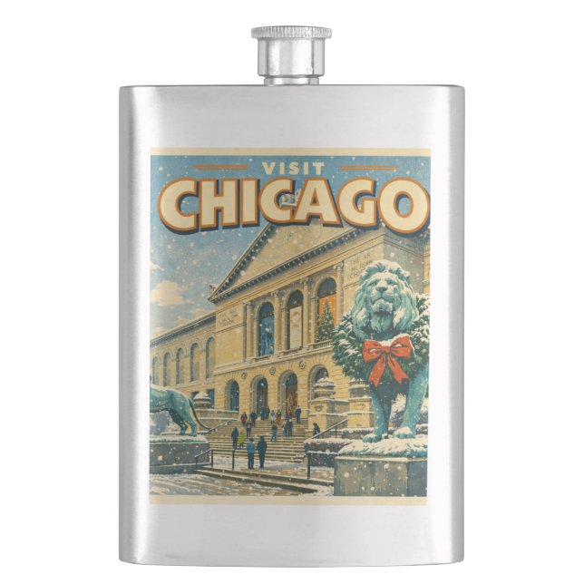 Chicago Art Institute in winter poster Flask (Front)