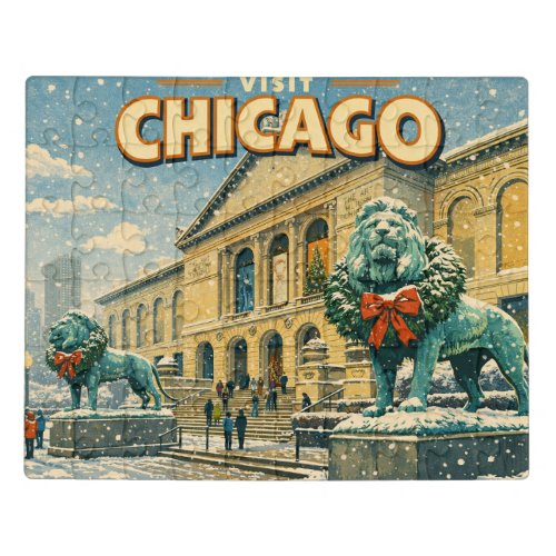 Chicago Art Institute in winter poster Jigsaw Puzzle