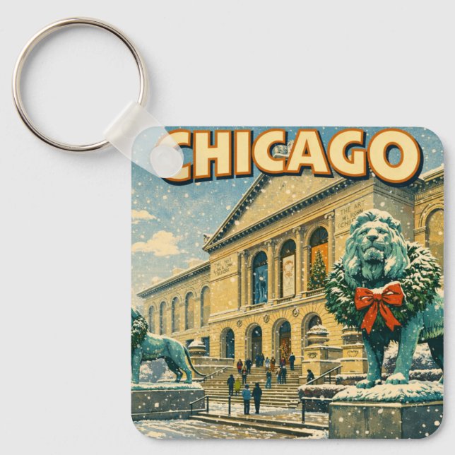Chicago Art Institute in winter poster Keychain (Front)