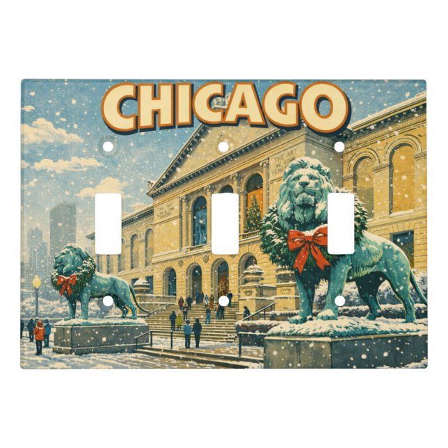 Chicago Art Institute in winter poster Light Switch Cover (Front)