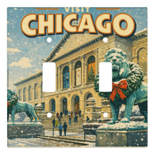Chicago Art Institute in winter poster Light Switch Cover