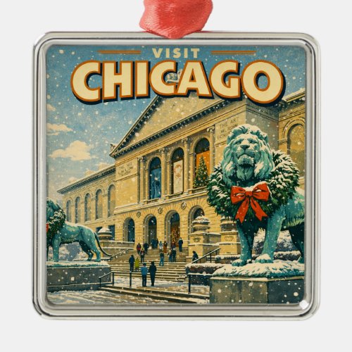Chicago Art Institute in winter poster Metal Ornament