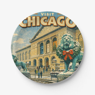 Chicago Art Institute in winter poster Paper Plates
