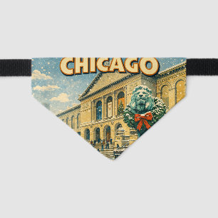 Chicago Art Institute in winter poster Pet Bandana Collar