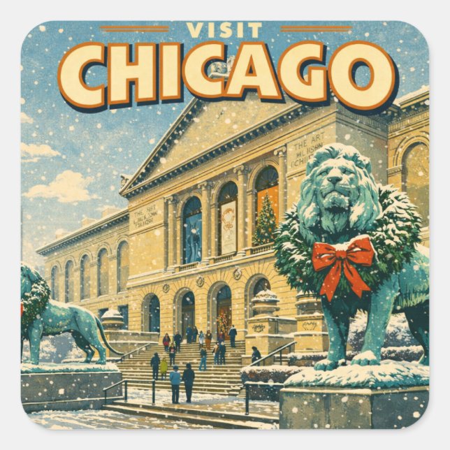 Chicago Art Institute in winter poster Square Sticker (Front)