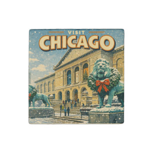 Chicago Art Institute in winter poster Stone Magnet