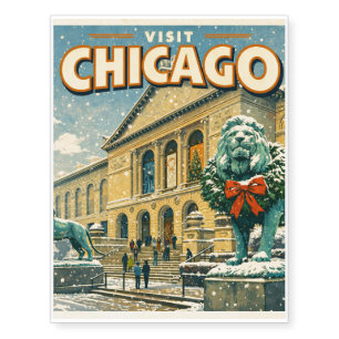 Chicago Art Institute in winter poster Temporary Tattoos