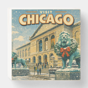 Chicago Art Institute in winter poster Wooden Box Sign