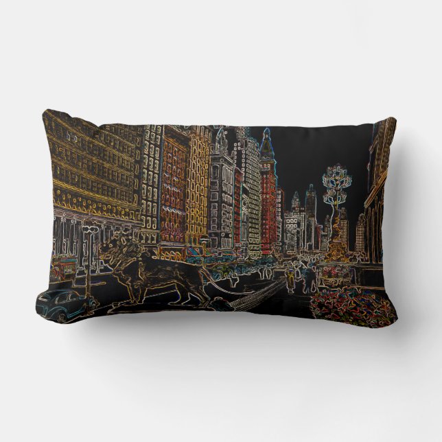 CHICAGO ART INSTITUTE LIONS MICHIGAN AVE NEON 1930 LUMBAR PILLOW (Front)