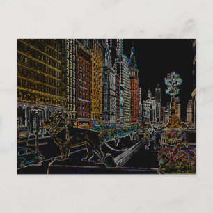 CHICAGO ART INSTITUTE LIONS MICHIGAN AVE NEON 1930 POSTCARD