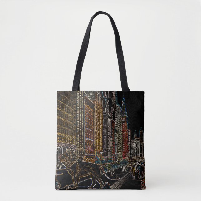 CHICAGO ART INSTITUTE LIONS MICHIGAN AVE NEON 1930 TOTE BAG (Front)