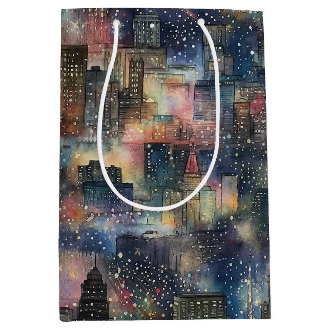 Chicago at Christmas & New Year's Watercolors Medium Gift Bag (Front)