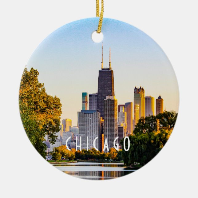 Chicago at Dusk  Ceramic Ornament (Front)