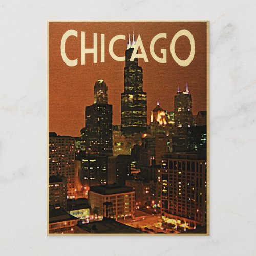 Chicago At Night Postcard