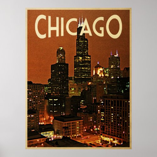Chicago At Night Poster