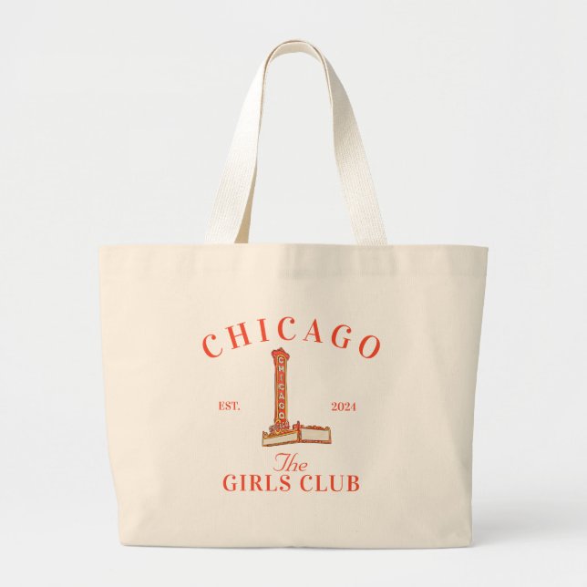 Chicago Bachelorette Girls Club Large Tote Bag (Front)