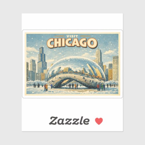 Chicago Bean in Winter Snow watercolor Sticker