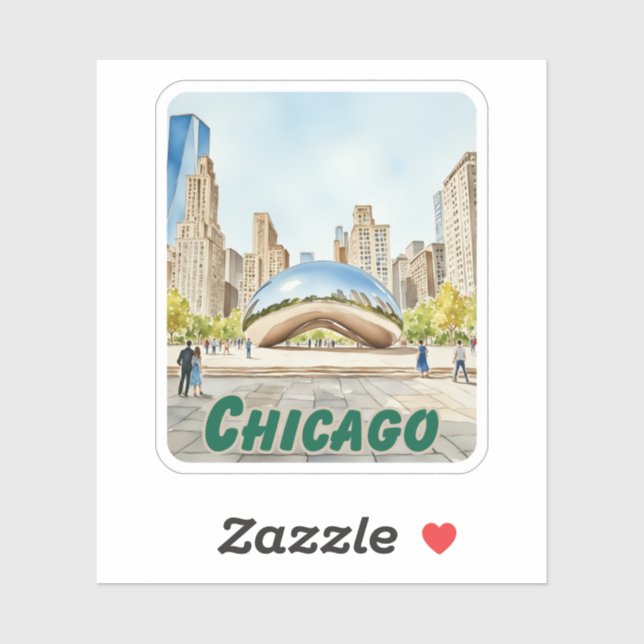 Chicago Bean Watercolor Sticker (Sheet)