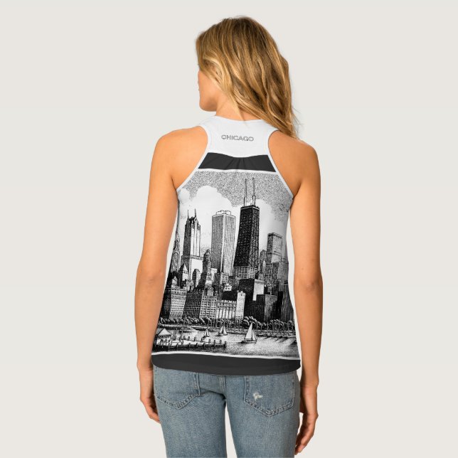 Chicago Black White Graphic Women's Tank Top  (Back Full)