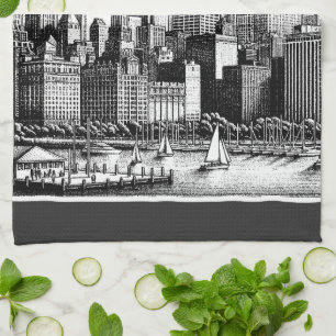 Chicago Black White Kitchen Towel