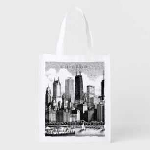 Chicago Black White Reusable Grocery Shopping Bag
