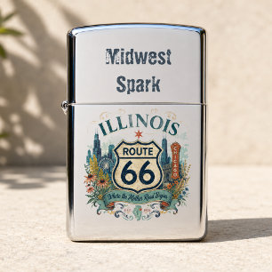 Chicago Bloom Route 66 Illinois Road Glow Zippo Lighter