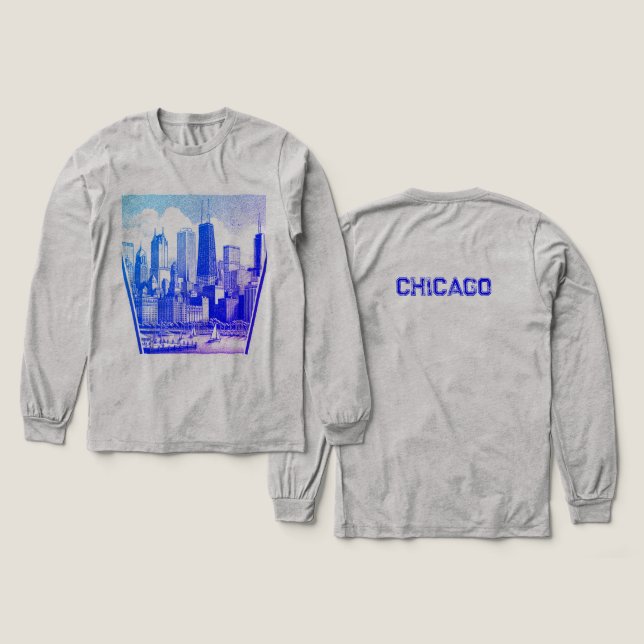 Chicago Blue Graphic T-Shirt  Tri-Blend Shirt (Design Front & Back)