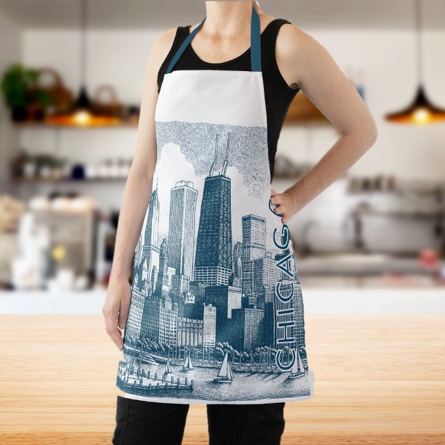 Chicago Blue White All-Over Print Apron (Creator Uploaded)