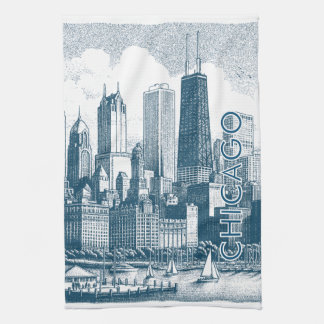 Chicago Blue White Kitchen Towel