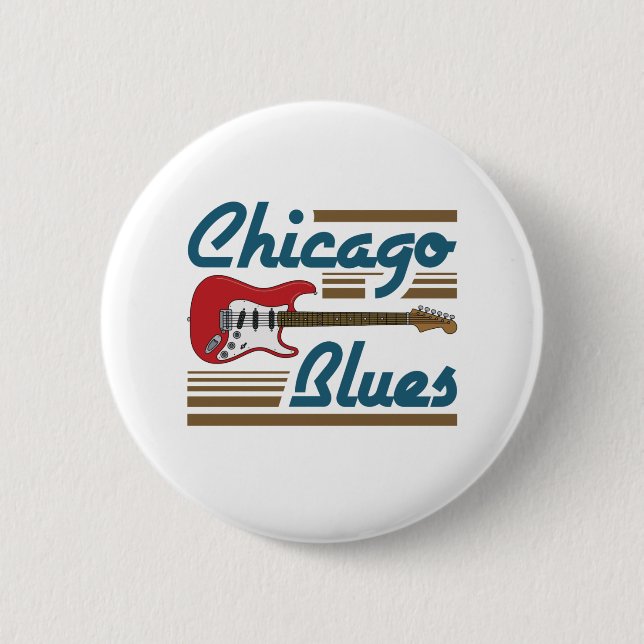 Chicago Blues Music Musician Guitar Button (Front)