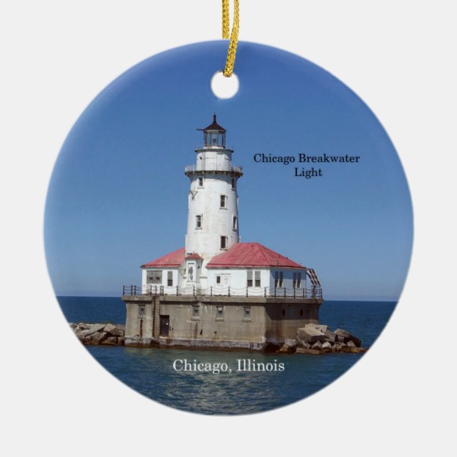 Chicago Breakwater Light circle ornament (Front)