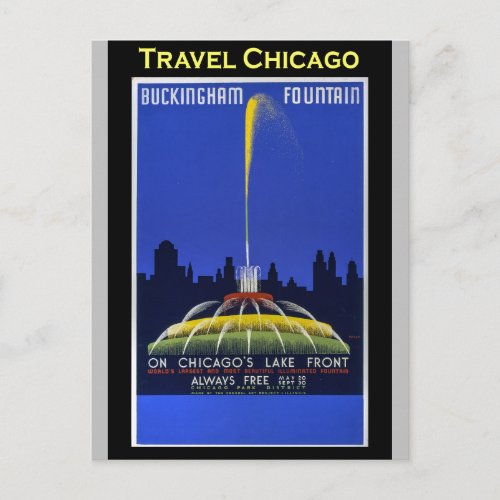 Chicago Buckingham Fountain Vintage Travel Postcard