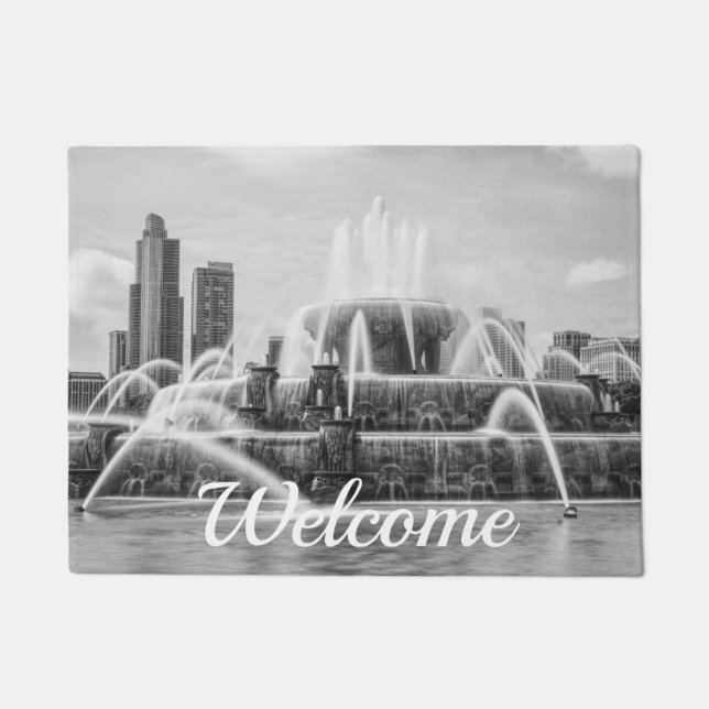 Chicago Buckingham Grayscale Welcome Doormat (Front)