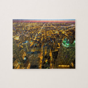 Chicago Buildings Skyscrapers Lights at Night Jigsaw Puzzle