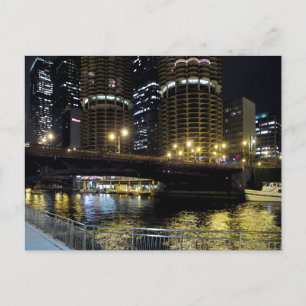 Chicago by Night - At the River Postcard