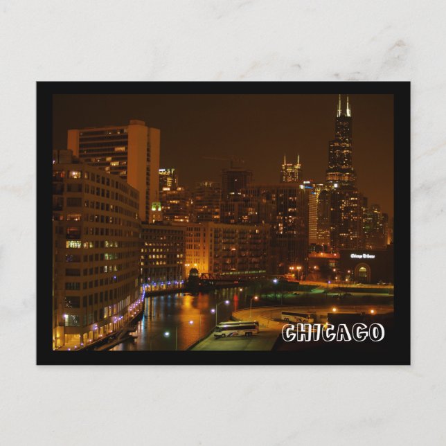 CHICAGO by night postcard (Front)