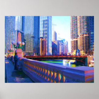 Chicago Canal Painting Poster