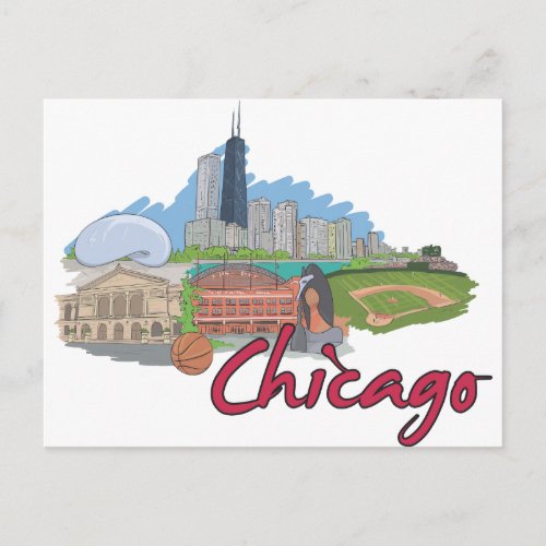 Chicago Cartoon Skyline Postcard