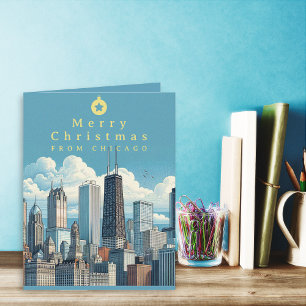 Chicago Christmas Add Photo Folded Greeting Card