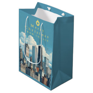 Chicago Christmas Blue Medium Gift Bag